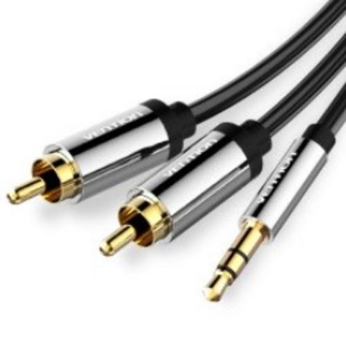 VENTION 3.5mm Jack Male to 2x RCA Male Audio Cable 5m Black Metal Type - Doprodej AGEMcz