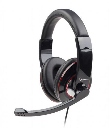 GEMBIRD sluchátka USB s mikrofonem MHS-U-001 black s ovládáním hlasitosti, černo-červená