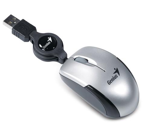 GENIUS myš Micro Traveler V2, s navijákem k ntb, stříbrná - AGEMcz