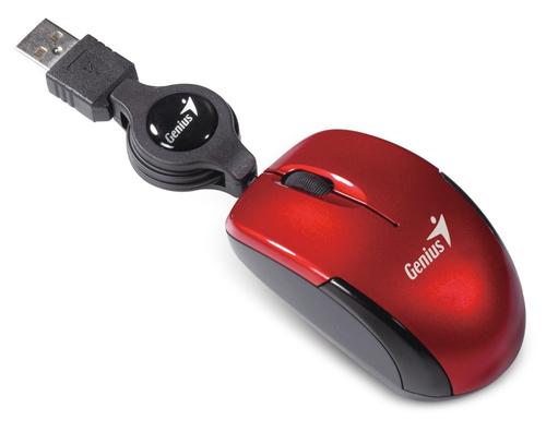 GENIUS myš Micro Traveler V2, s navijákem k ntb, červená - AGEMcz