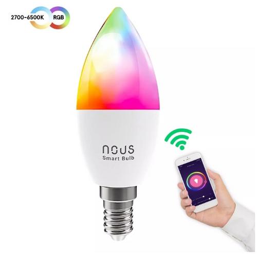 NOUS P4, smart žárovka E14 230V, WiFi, svíčka, 380lm, vícebarevná RGB, kompatibilní s Tuya - AGEMcz