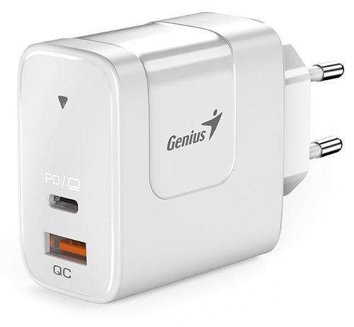 GENIUS Napájecí adaptér, univerzální, 65W, 1× USB-C, 1× USB, PD 3.0, QC 3.0, bílý