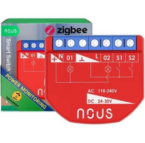 NOUS B3Z Inteligentní spínací modul switch (s měřením, 2 kanály), kompatibilní s Zigbee/Tuya - AGEMcz