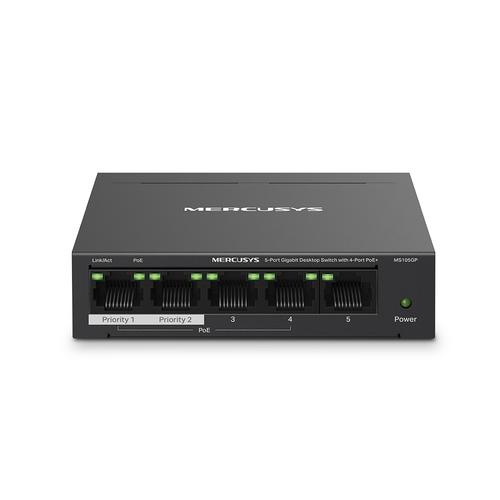 TP-LINK MERCUSYS MS105GP 5portový gigabitový stolní switch s 4 porty PoE+