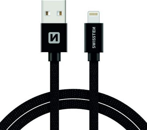 SWISSTEN kabel TEXTILE USB / LIGHTNING 2,0 M ČERNÝ - AGEMcz