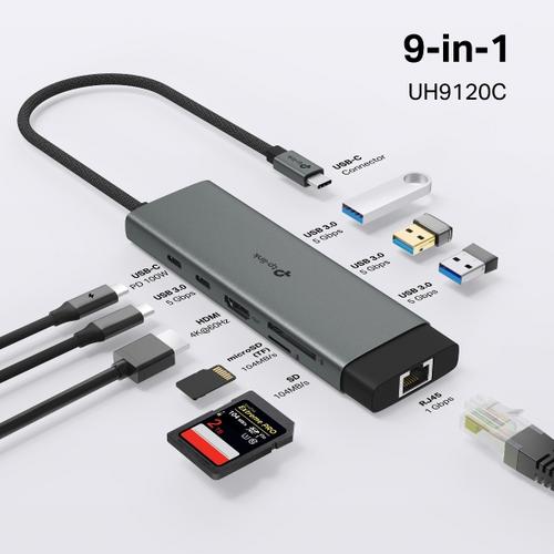 TP-LINK UH9120C Dokovací stanice USB-C, HDMI, RJ45, 1x USB C, 3x USB, čtečka SD/microSD, PD 100W - AGEMcz