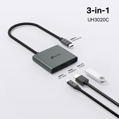 TP-LINK UH3020C Dokovací stanice 1x USB-C na 3 porty s HDMI 4K při 60 Hz, 100W Power Delivery, 1× datový port USB-A. - AGEMcz