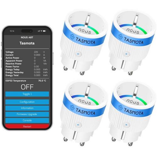 NOUS A8T (4 kusy) smart plug, chytrá zásuvka DE/Schuko (bez kolíku), WiFi 10A, s měřením, kompatibilní s Tasmota - AGEMcz